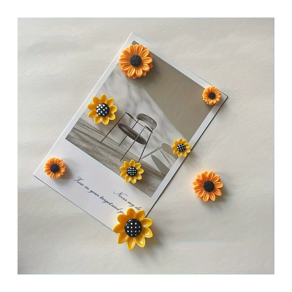 8 Stück Sonnenblumen Magnete aus Kunstharz in Gelb zur Dekoration von Küche, Büro und Zuhause - Bild 6