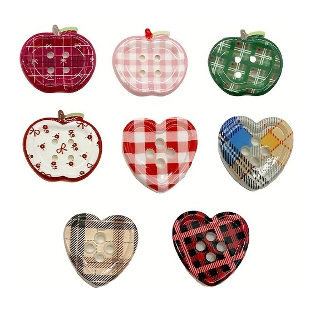 8 Stück Vintage Herz-Kühlschrankmagnete in kariertem Design aus Kunststoff, mehrfarbig und unregelmäßig geformt - Bild 1