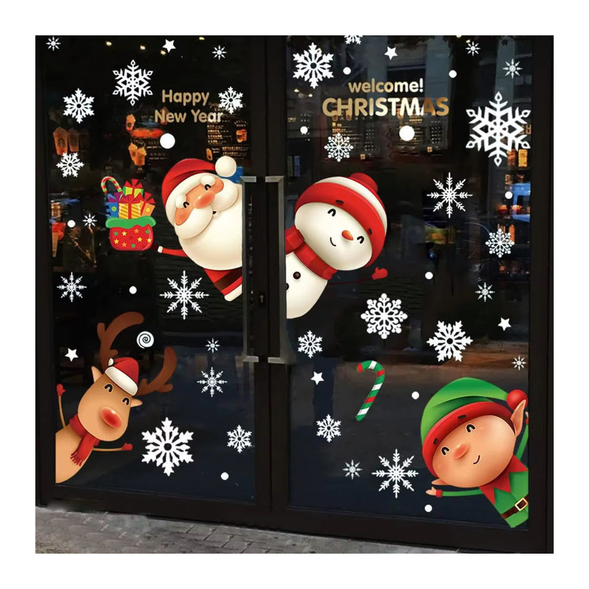 8 Stück Weihnachts-Fensteraufkleber mit Motiven wie Schneeflocken, Weihnachtsmann und Rentier, mehrfarbig, ideale Dekoration für Kinder und Partys - Bild 2