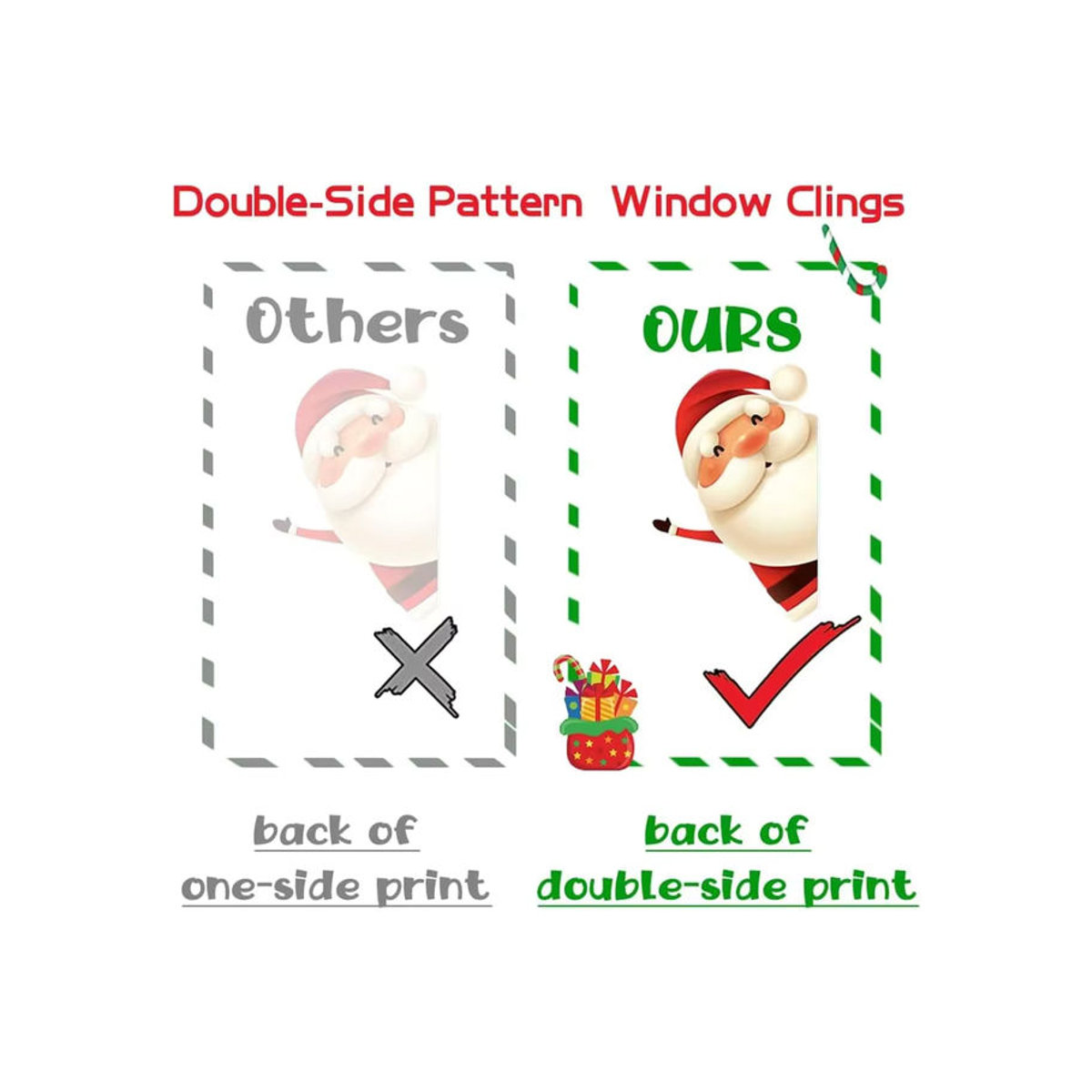 8 Stück Weihnachts-Fensteraufkleber mit Motiven wie Schneeflocken, Weihnachtsmann und Rentier, mehrfarbig, ideale Dekoration für Kinder und Partys - Bild 4