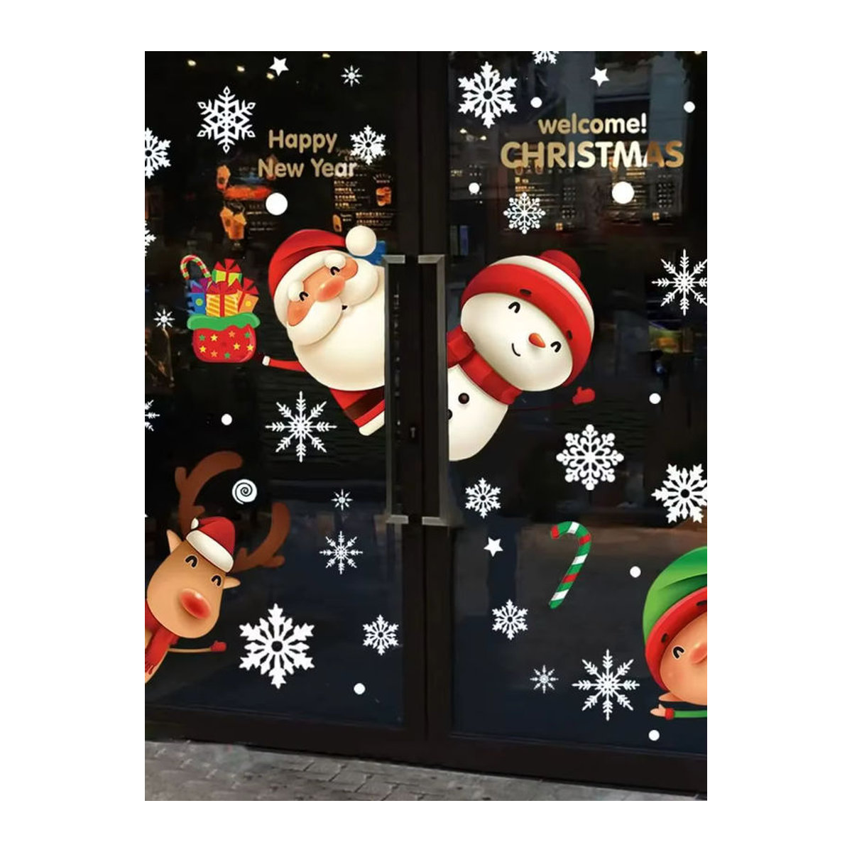8 Stück Weihnachts-Fensteraufkleber mit Motiven wie Schneeflocken, Weihnachtsmann und Rentier, mehrfarbig, ideale Dekoration für Kinder und Partys - Bild 5
