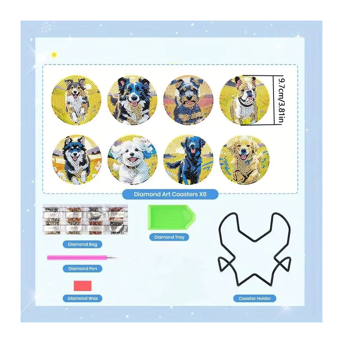 8-teiliges DIY Diamantkunstmalerei Set mit runden Untersetzern im Animal-Print Design und Klammern für Erwachsene, mehrfarbig - Bild 1