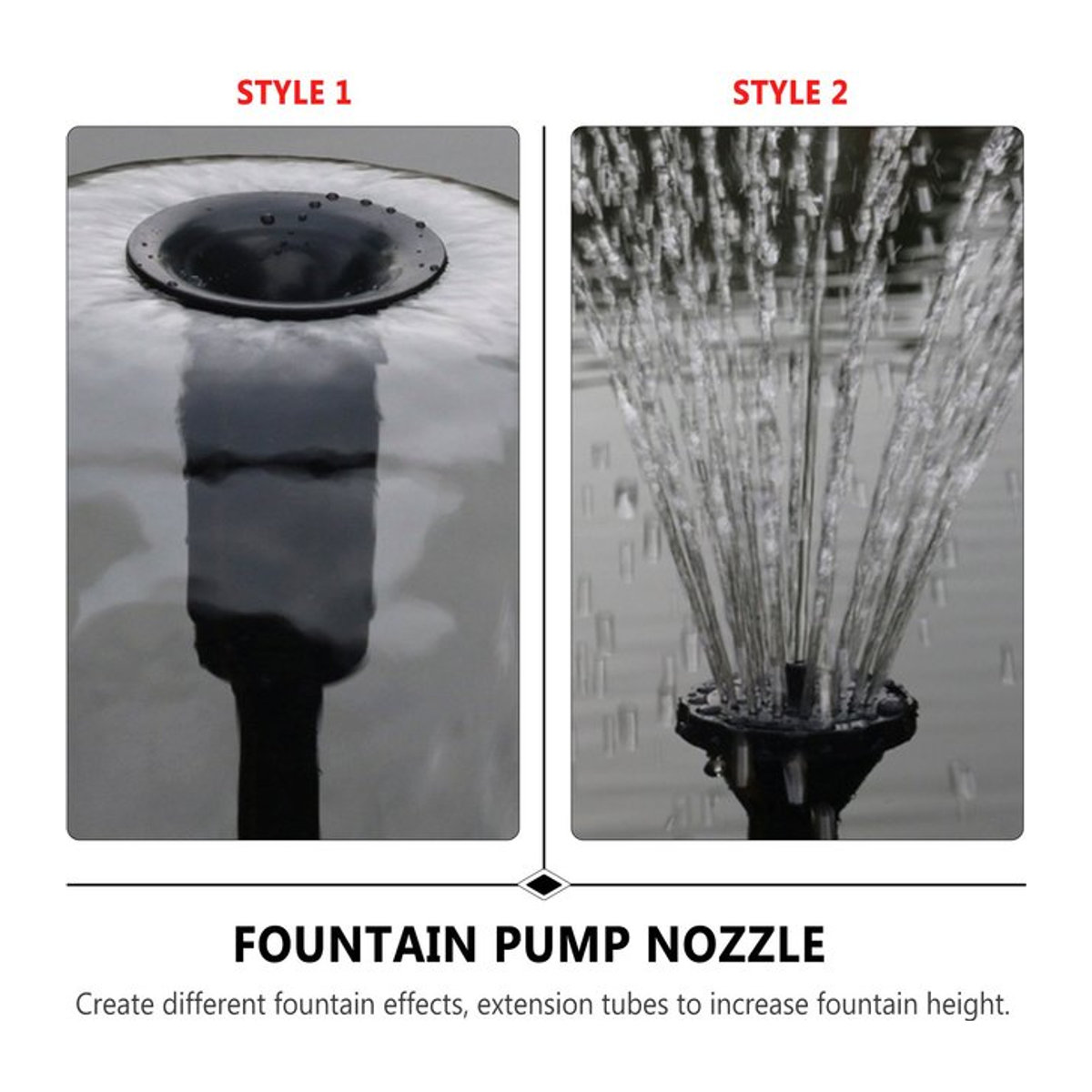 8-teiliges Pilz-Sprühkopf-Düsenbrunnen-Pumpsprüher Set aus Kunststoff in Schwarz für Teich, Aquarium, Garten und Pool mit Verlängerungsrohr - Bild 1