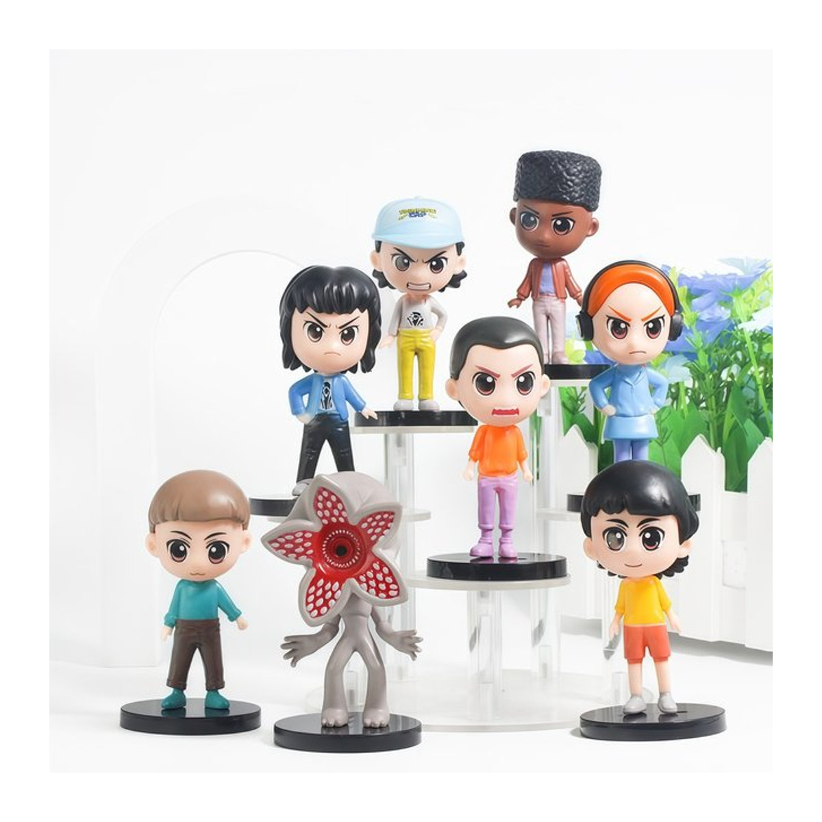 8-teiliges Stranger Things Figuren Set von Bandai mit Eleven, Dustin, Barb, Steve und Demogorgon, mehrfarbige PVC Actionfiguren für Kinder - Bild 1