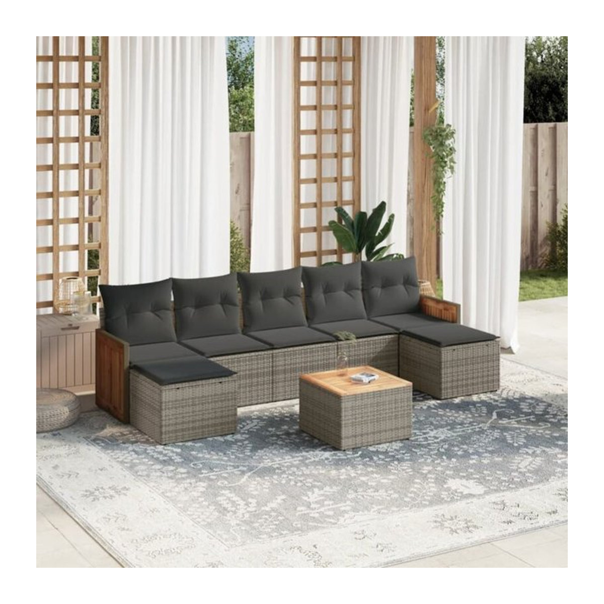 8-tlg. Garten-Sofagarnitur aus Poly-Rattan in Grau von vidaxl mit modularen Segmenten und abnehmbaren Bezügen - Bild 1