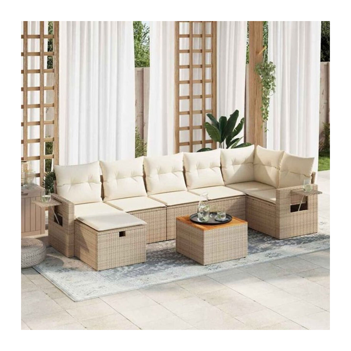 8-tlg. Garten-Sofagarnitur aus Polyrattan und Akazie mit Kissen in Beige und Braun von vidaxl - Bild 1