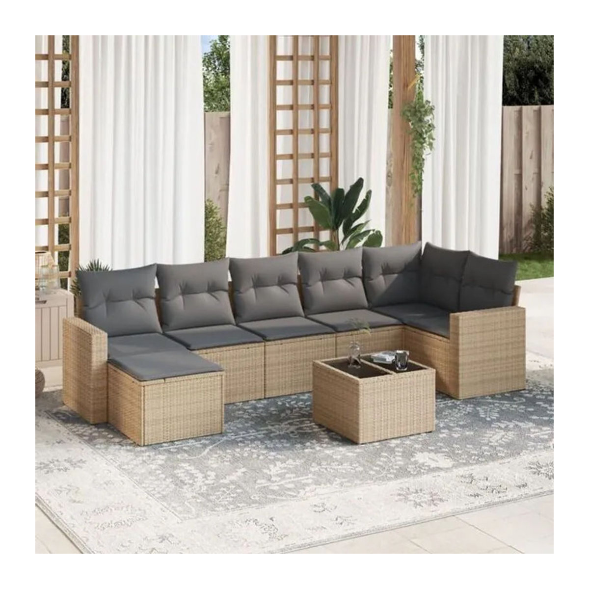8-tlg. Garten-Sofagarnitur mit Kissen aus Polyrattan in Beige und Grau von VIDAXL - Bild 1