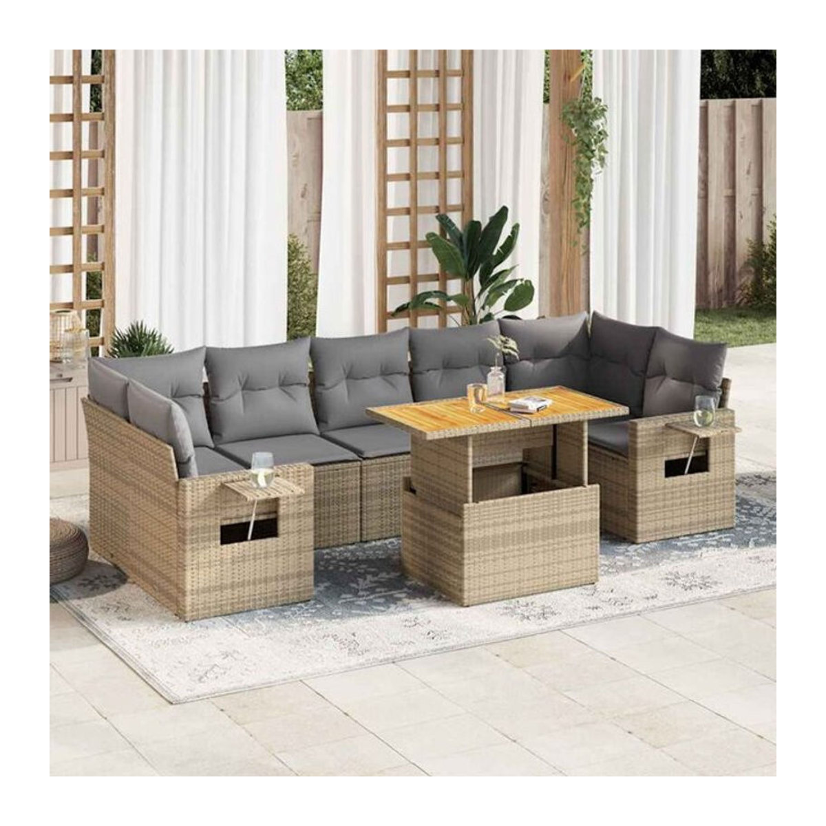 8-tlg. Garten-Sofagarnitur mit Kissen aus Polyrattan in Beige von vidaxl - Bild 1