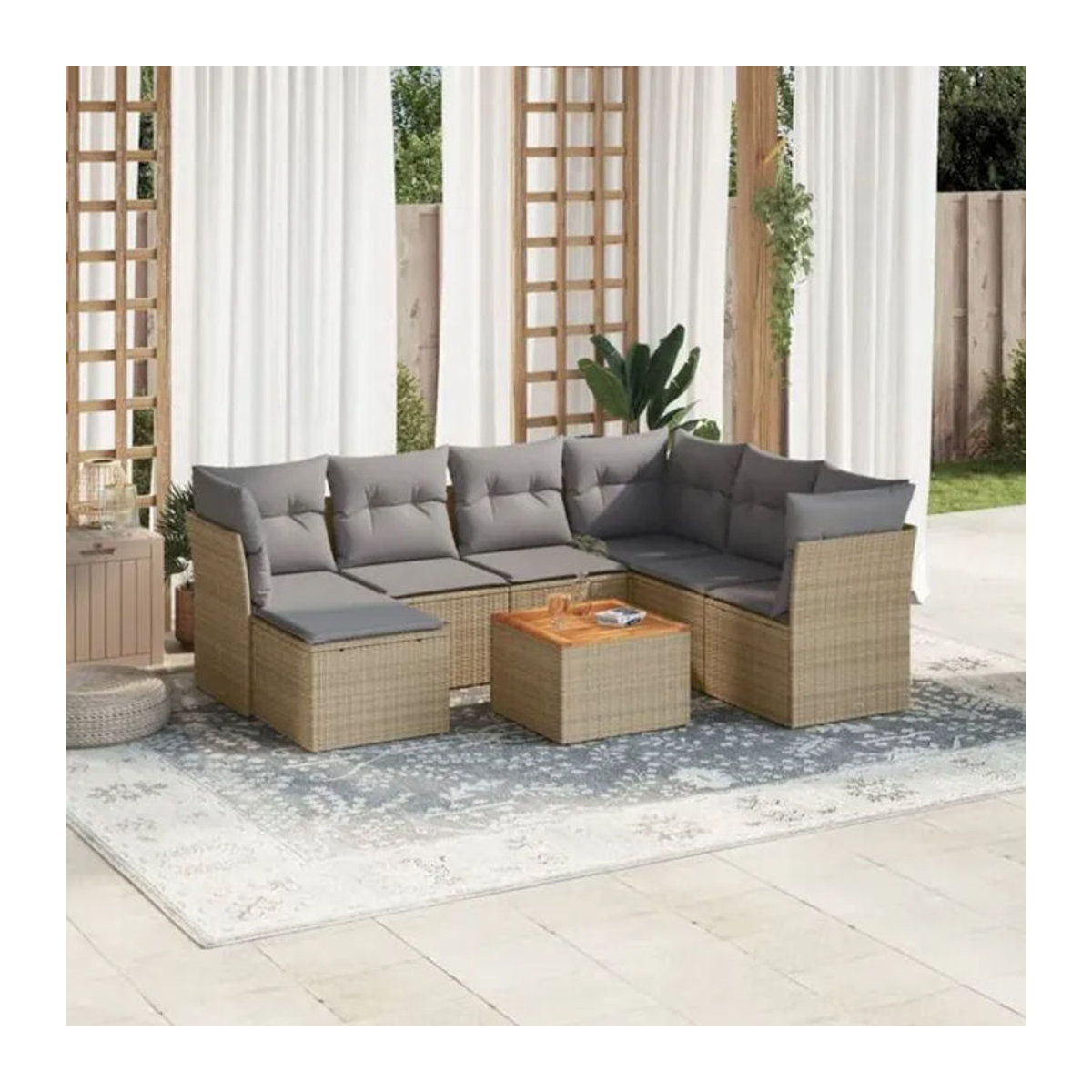 8-tlg. Garten-Sofagarnitur mit Kissen aus Polyrattan in Beige von vidaXL - Bild 1
