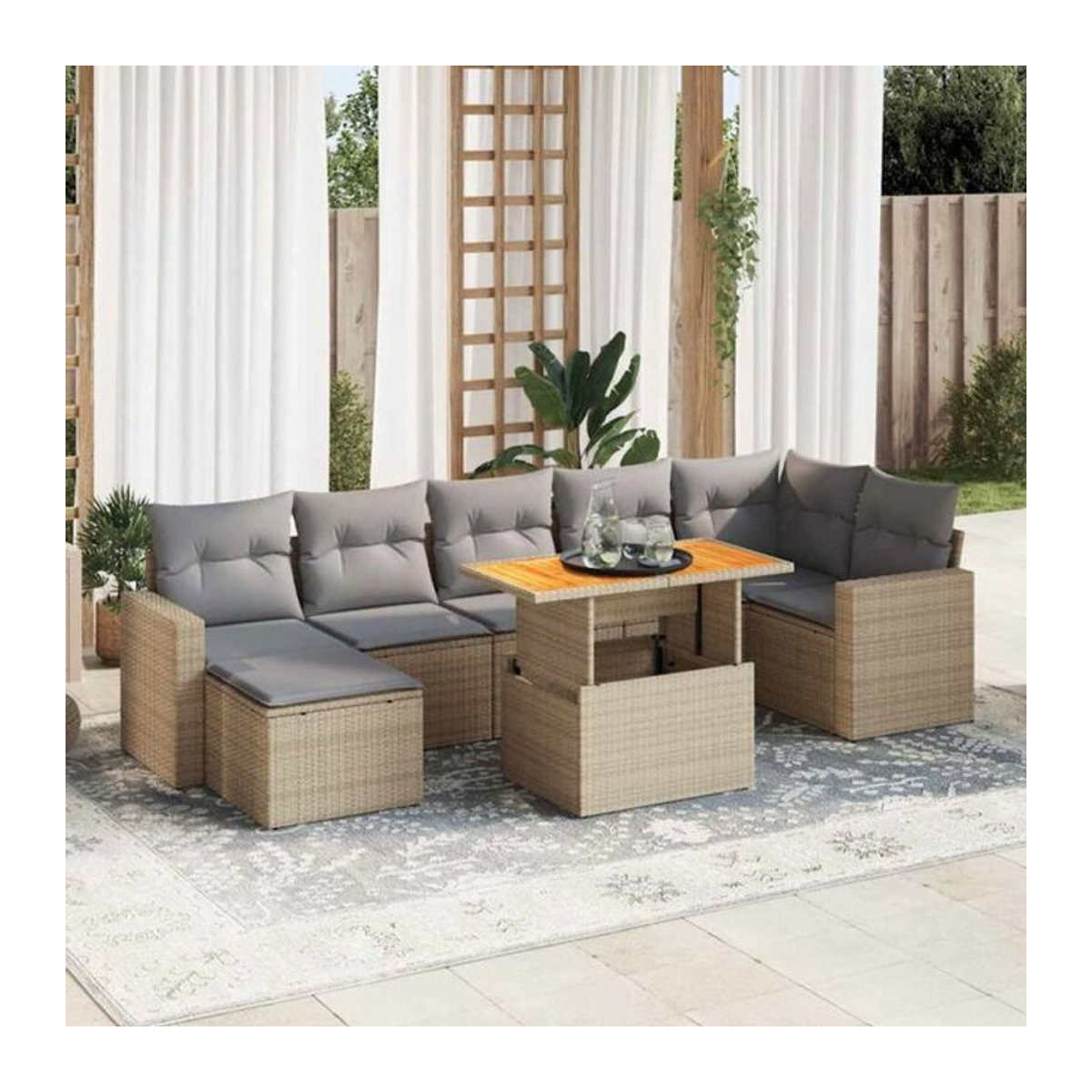 8-tlg. Garten-Sofagarnitur mit Kissen aus Polyrattan in Beige von vidaXL - Bild 1