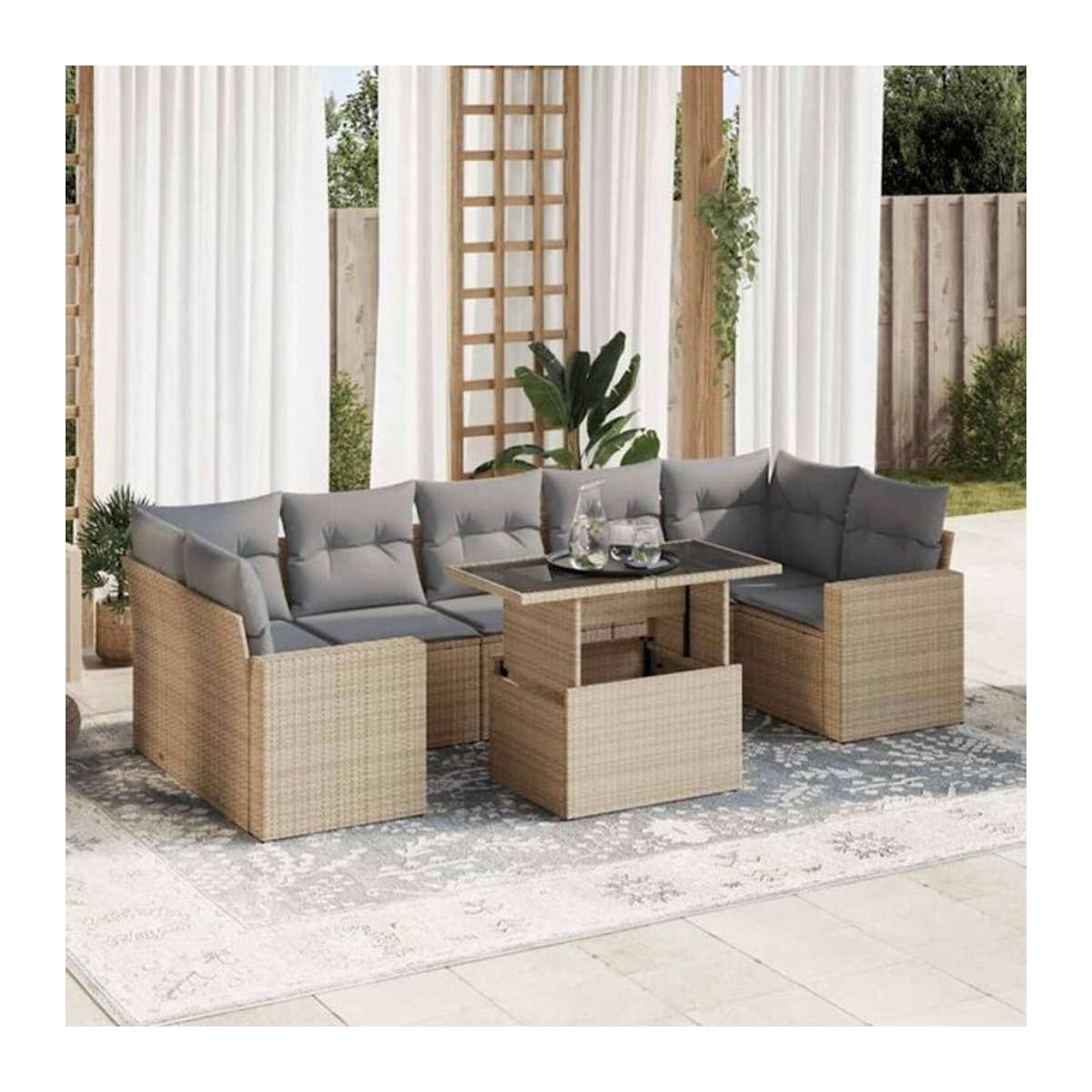 8-tlg. Garten-Sofagarnitur mit Kissen aus Polyrattan in Beige von vidaXL - Bild 1