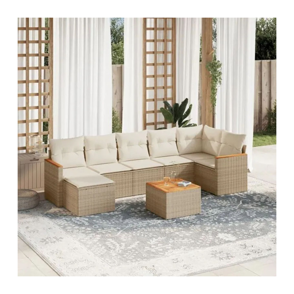 8-tlg. Garten-Sofagarnitur mit Kissen aus Polyrattan in Beige von vidaXL - Bild 1