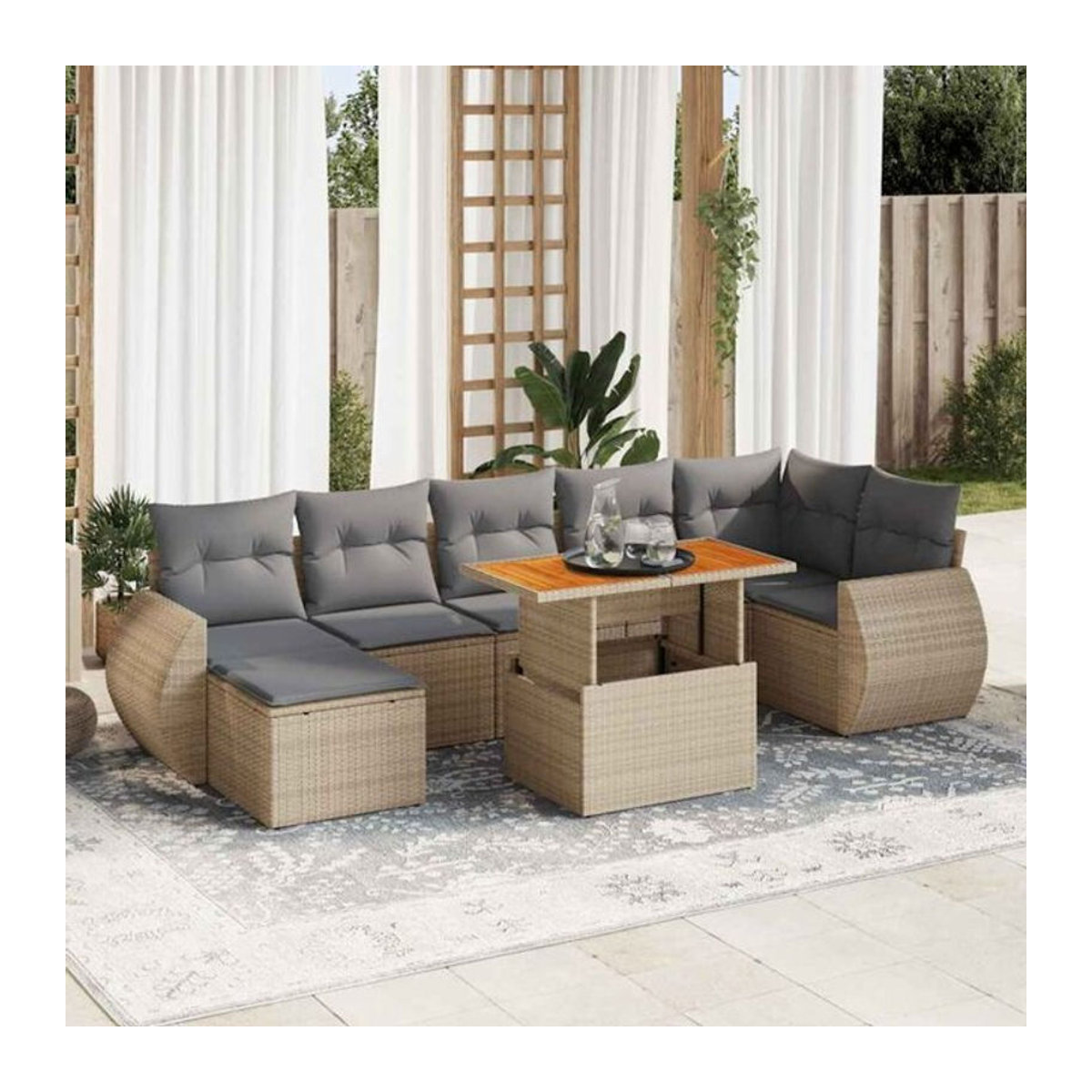 8-tlg. Garten-Sofagarnitur mit Kissen aus Polyrattan in Beige von VIDAXL - Bild 1