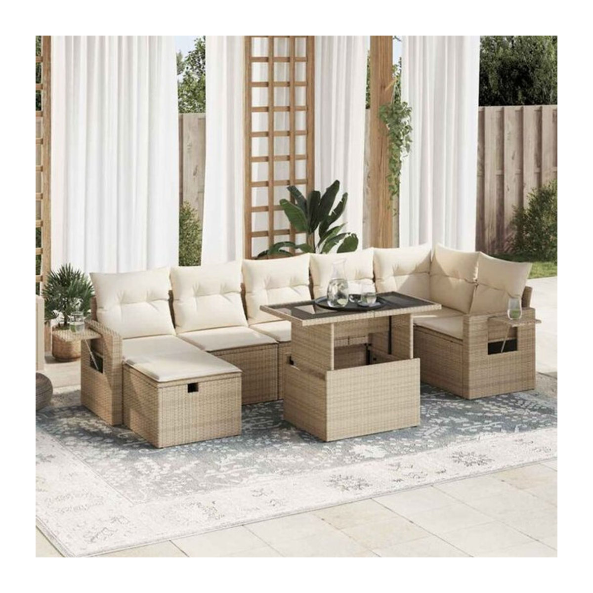 8-tlg. Garten-Sofagarnitur mit Kissen aus Polyrattan in Beige von vidaxl - Bild 1