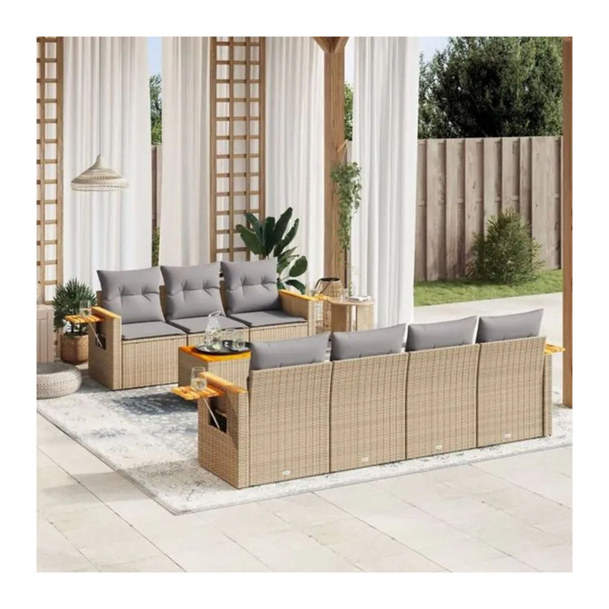 8-tlg. Garten-Sofagarnitur mit Kissen aus Polyrattan in Beige von VIDAXL - Bild 1