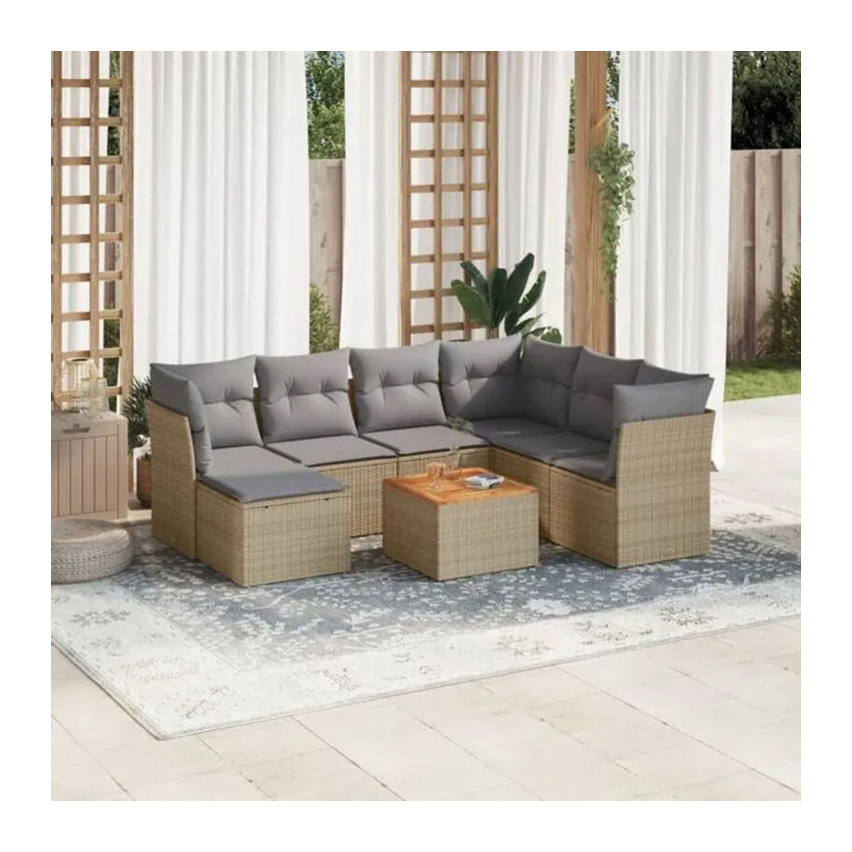 8-tlg. Garten-Sofagarnitur mit Kissen aus Polyrattan in Beige von vidaXL - Bild 1