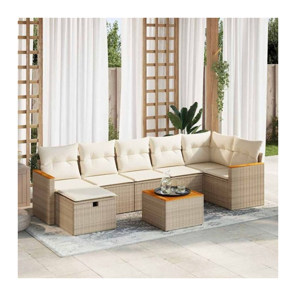 8-tlg. Garten-Sofagarnitur mit Kissen aus Polyrattan in Beige von VIDAXL - Bild 1