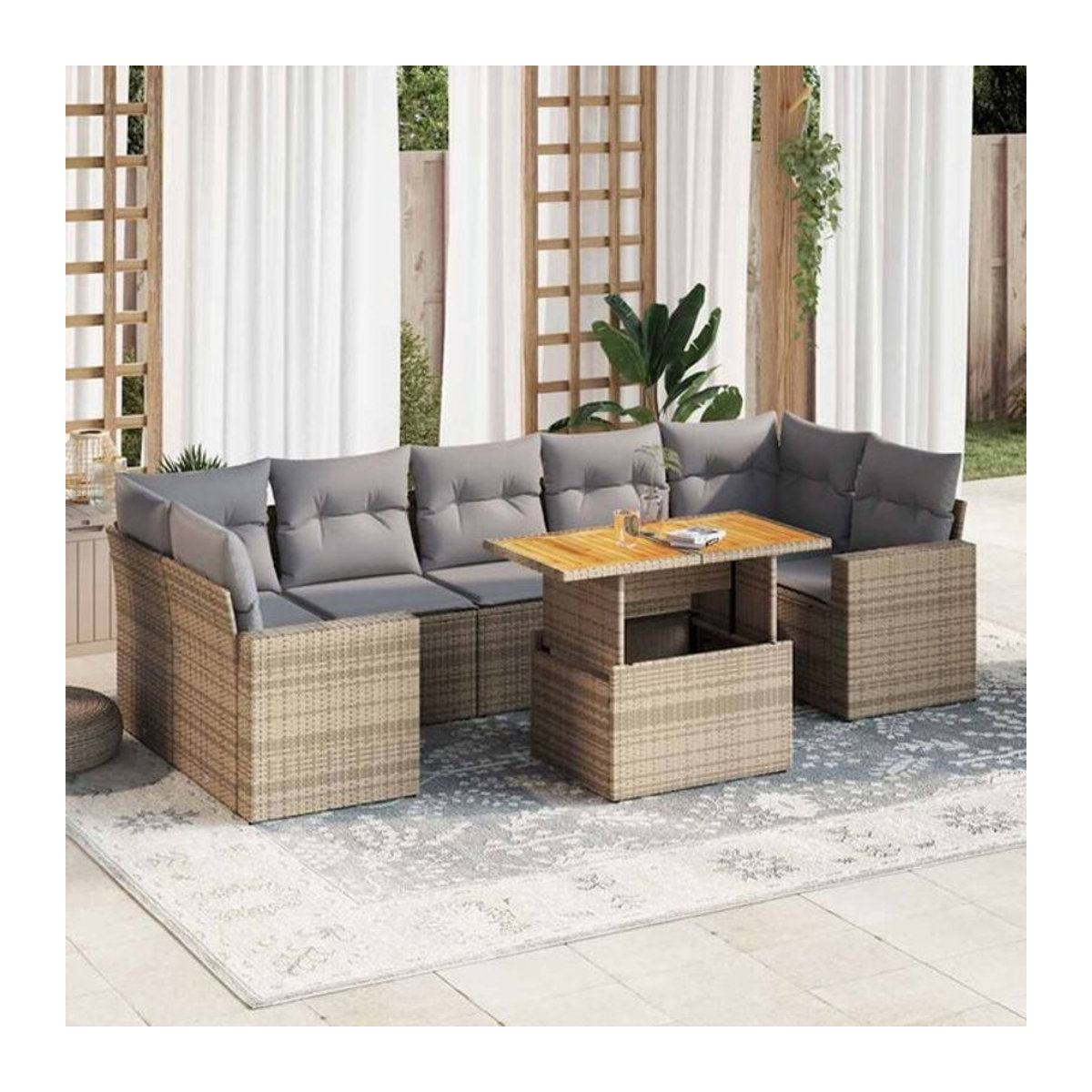 8-tlg. Garten-Sofagarnitur mit Kissen aus Polyrattan in Beige von VIDAXL - Bild 1