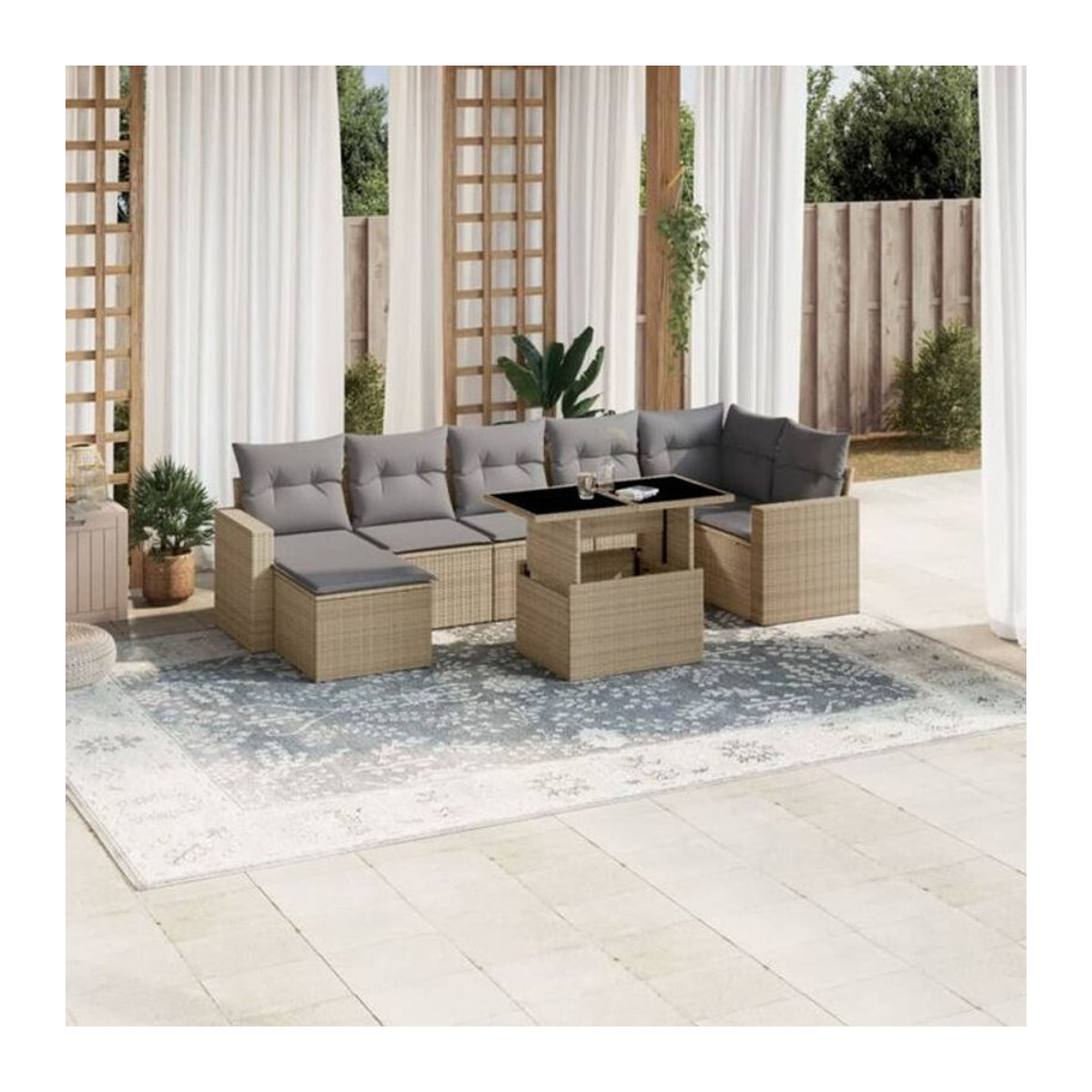 8-tlg. Garten-Sofagarnitur mit Kissen aus Polyrattan in Beige von vidaxl - Bild 1