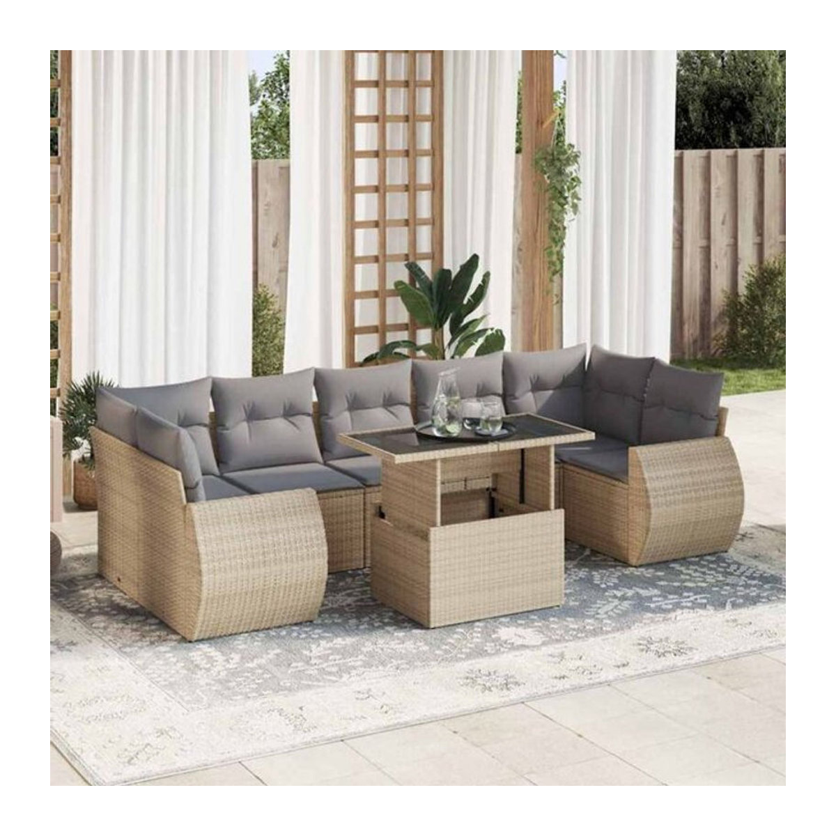 8-tlg. Garten-Sofagarnitur mit Kissen aus Polyrattan in Beige von vidaXL - Bild 1