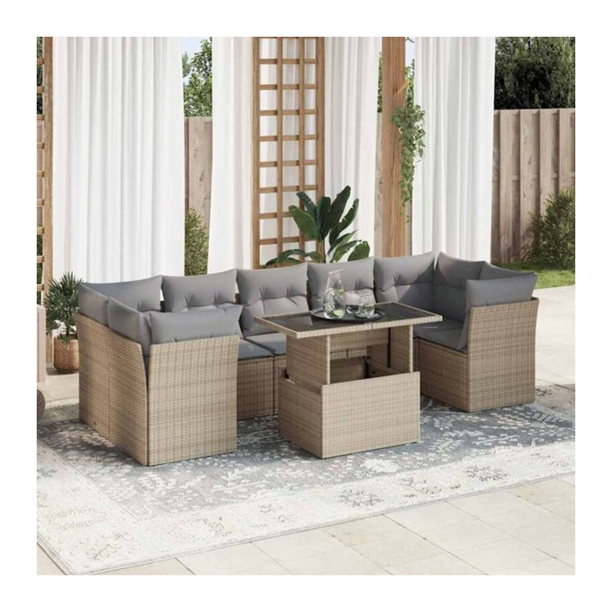 8-tlg. Garten-Sofagarnitur mit Kissen aus Polyrattan in Beige von vidaxl - Bild 1