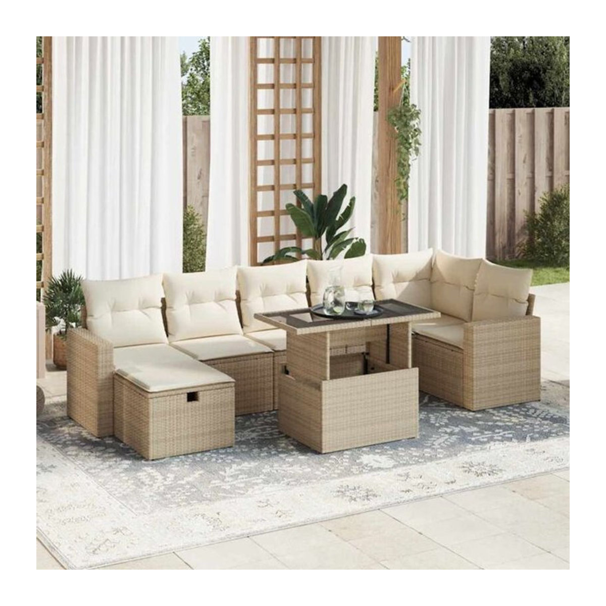 8-tlg. Garten-Sofagarnitur mit Kissen aus Polyrattan in Beige von vidaxl - Bild 1