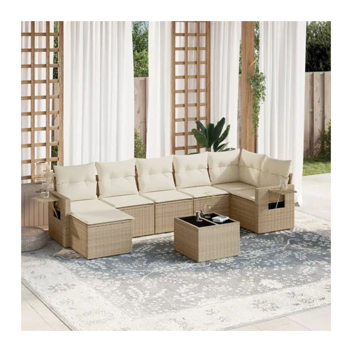 8-tlg. Garten-Sofagarnitur mit Kissen aus Polyrattan in Beige von VIDAXL - Bild 1