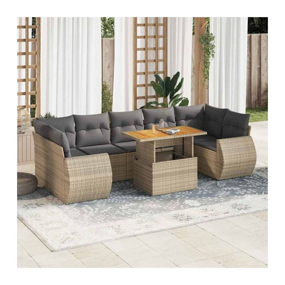 8-tlg. Garten-Sofagarnitur mit Kissen aus Polyrattan in Beige von VIDAXL Loungemöbel - Bild 1