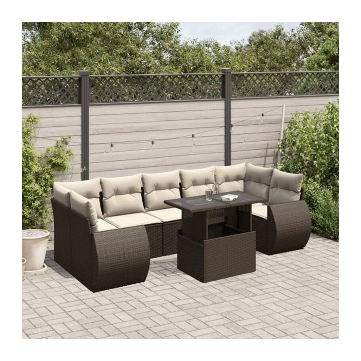8-tlg. Garten-Sofagarnitur mit Kissen aus Polyrattan in Braun von Vidaxl - Bild 1