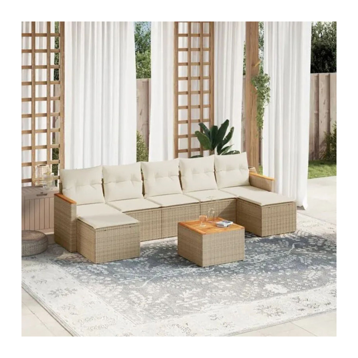8-tlg. Garten-Sofagarnitur mit Kissen aus Polyrattan und Akazie in Beige von vidaxl - Bild 1
