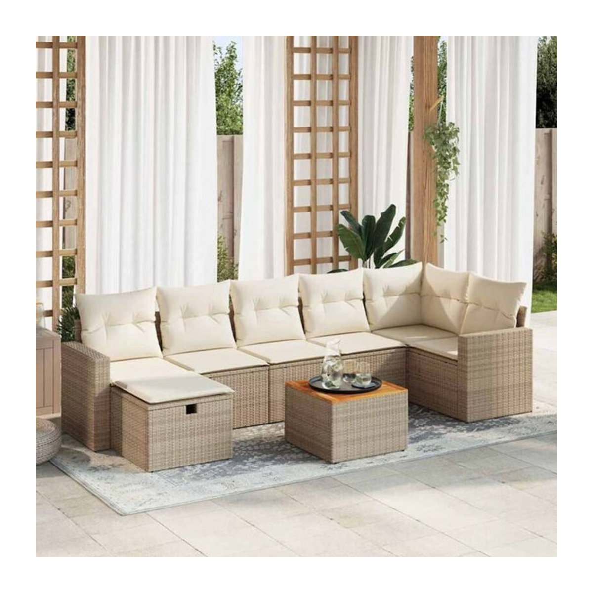 8-tlg. Loungemöbel Garten-Sofagarnitur aus Polyrattan mit Kissen in Beige von vidaXL - Bild 1