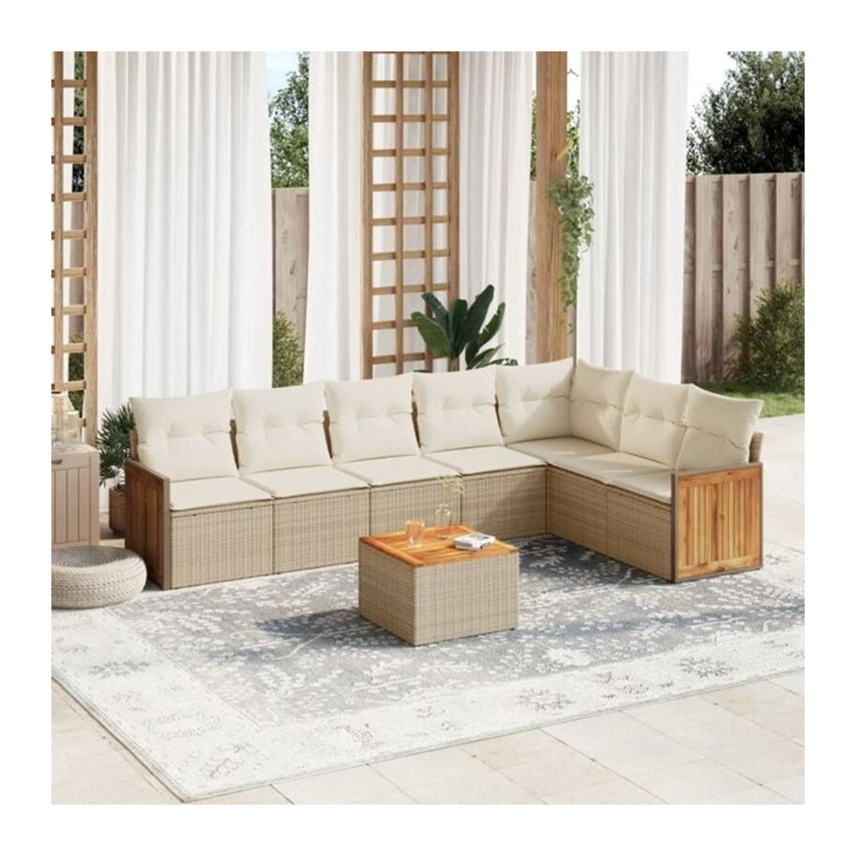 8-tlg. Loungemöbel Garten-Sofagarnitur aus Polyrattan mit Kissen in Beige von vidaXL - Bild 1