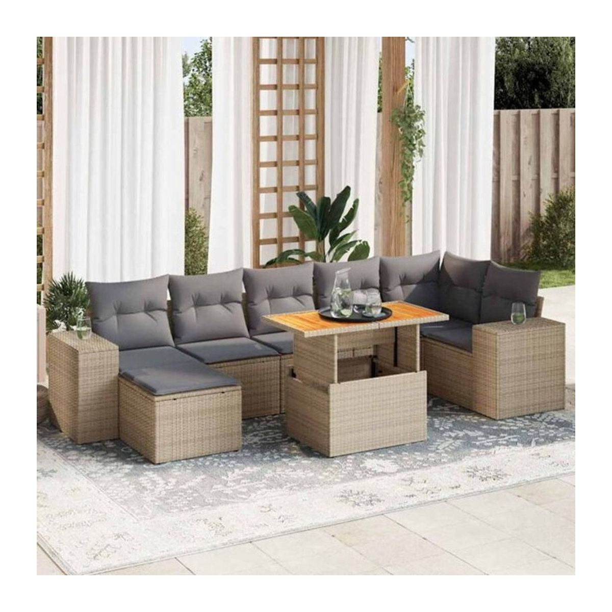 8-tlg. Loungemöbel Garten-Sofagarnitur mit Kissen aus Polyrattan in Beige von vidaXL - Bild 1