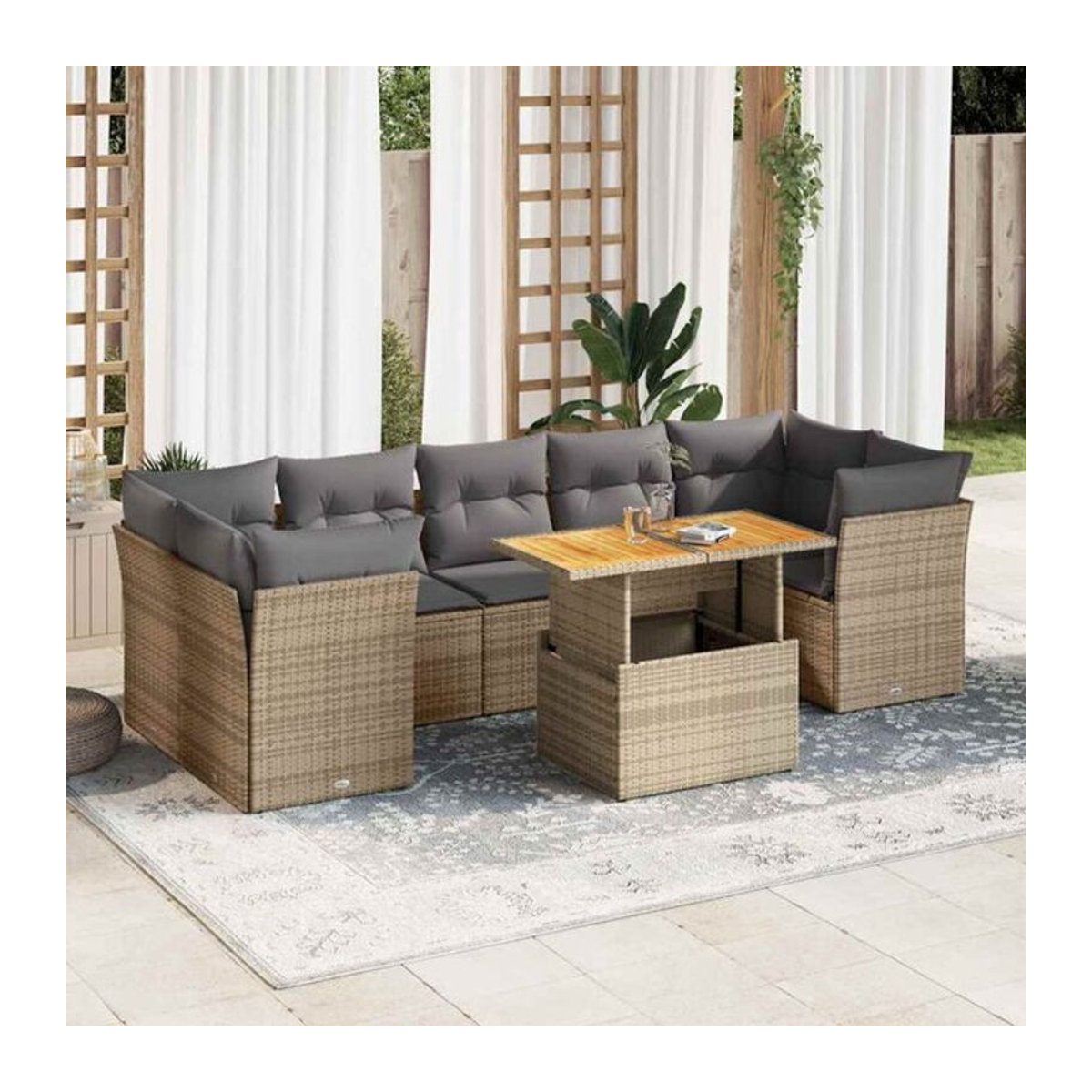 8-tlg. Loungemöbel Garten-Sofagarnitur mit Kissen aus Polyrattan in Beige von vidaXL - Bild 1