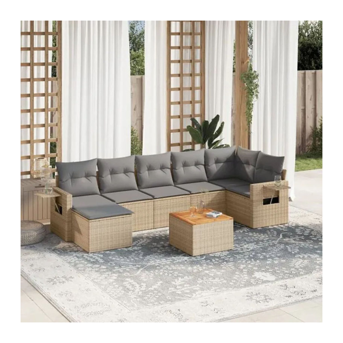 8-tlg. Loungemöbel Garten-Sofagarnitur mit Kissen aus Polyrattan in Beige von vidaXL - Bild 1