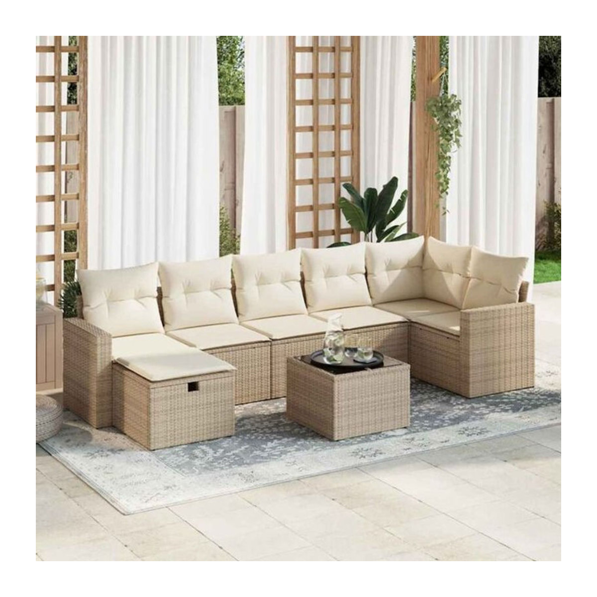 8-tlg. Loungemöbel Garten-Sofagarnitur mit Kissen aus Polyrattan in Beige von vidaXL - Bild 1