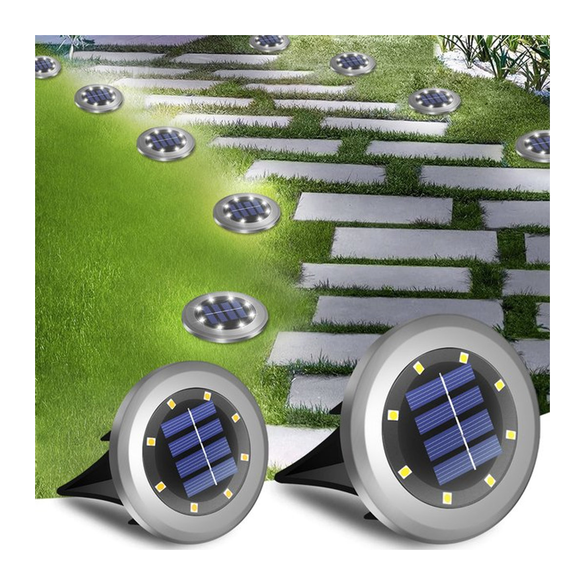8er Set AMARYLLIS Solar Wegeleuchten aus Edelstahl in Weiß und Silber mit 8 LED für Garten und Auffahrt - Bild 1
