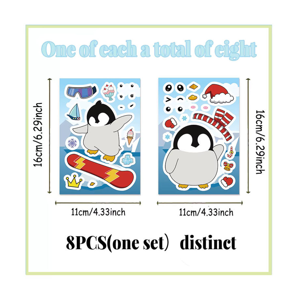8er Set Cartoon Pinguin Gesicht Ändern Puzzle Aufkleber aus Papier in Mehrfarbig für Kinder - Bild 3