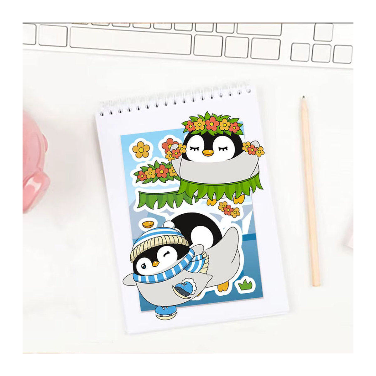 8er Set Cartoon Pinguin Gesicht Ändern Puzzle Aufkleber aus Papier in Mehrfarbig für Kinder - Bild 5