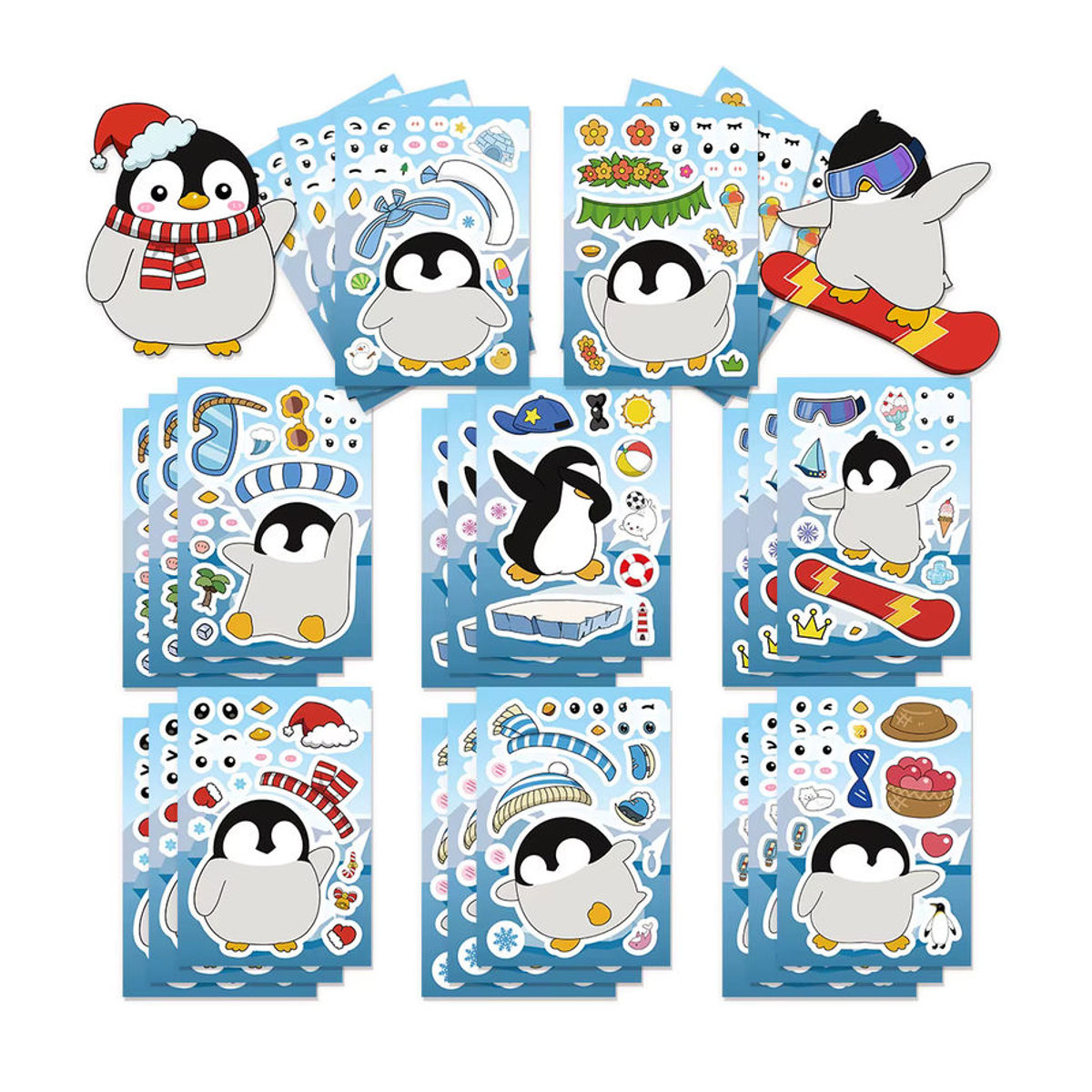 8er Set Cartoon Pinguin Gesicht Ändern Puzzle Aufkleber aus Papier in Mehrfarbig für Kinder - Bild 6