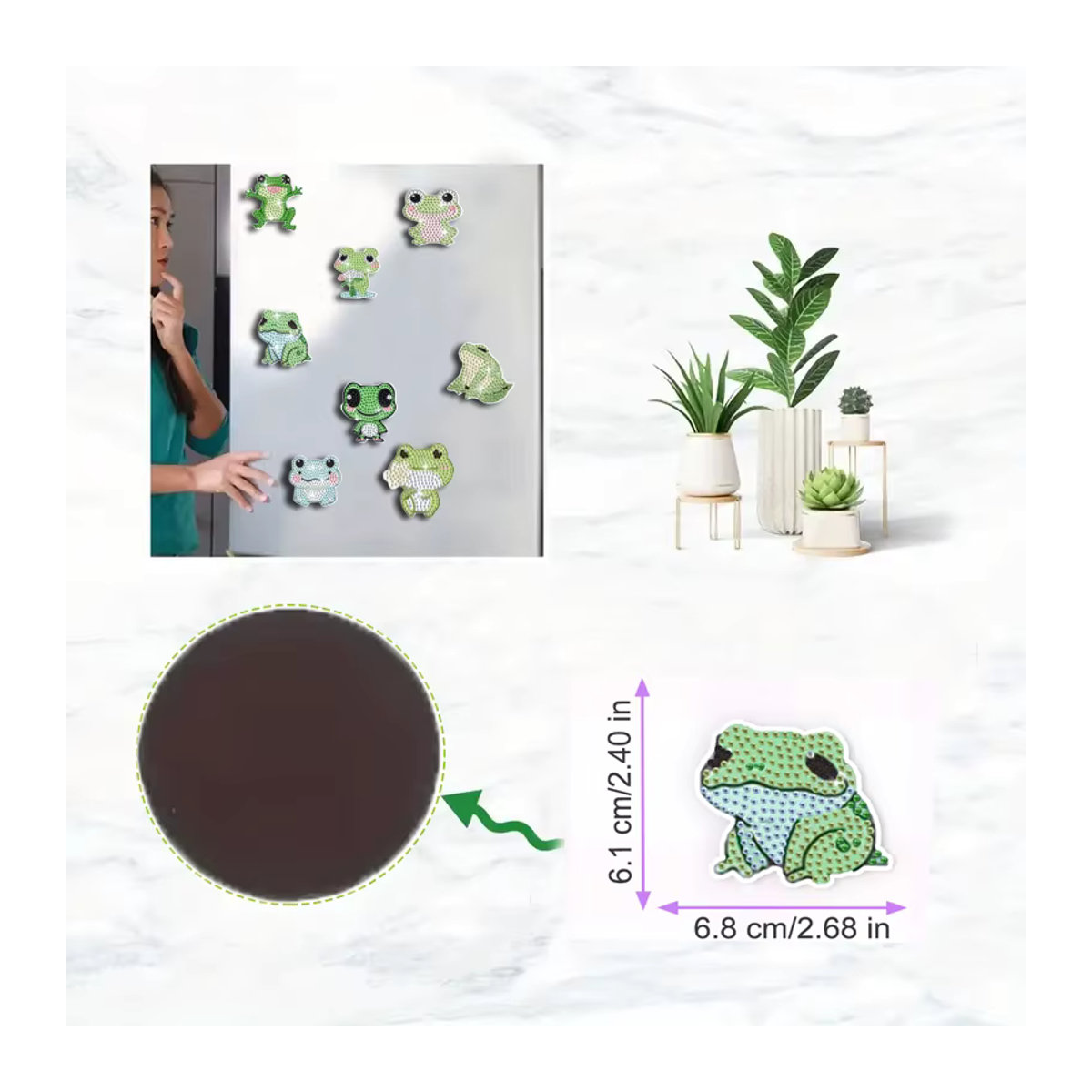 8er Set DIY Diamond Painting Kit Kühlschrankmagnete mit Froschmuster in Mehrfarbig - Bild 2