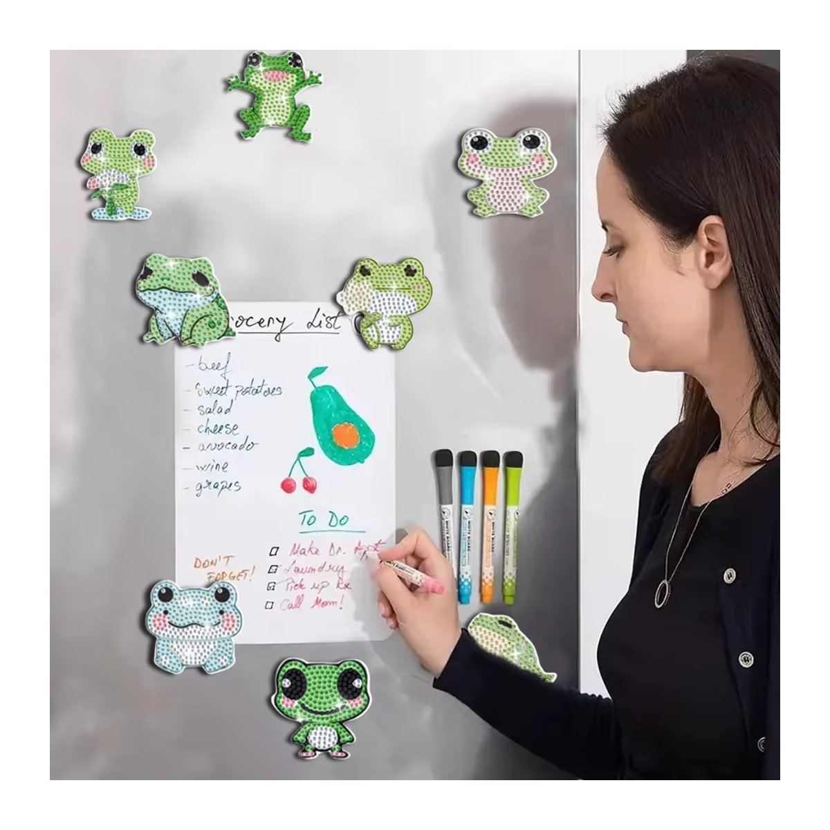 8er Set DIY Diamond Painting Kit Kühlschrankmagnete mit Froschmuster in Mehrfarbig - Bild 3