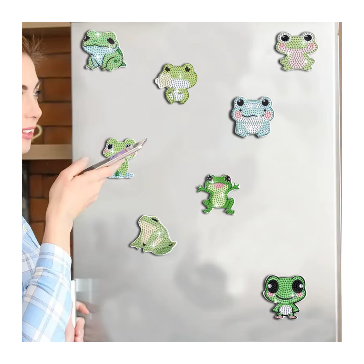 8er Set DIY Diamond Painting Kit Kühlschrankmagnete mit Froschmuster in Mehrfarbig - Bild 4