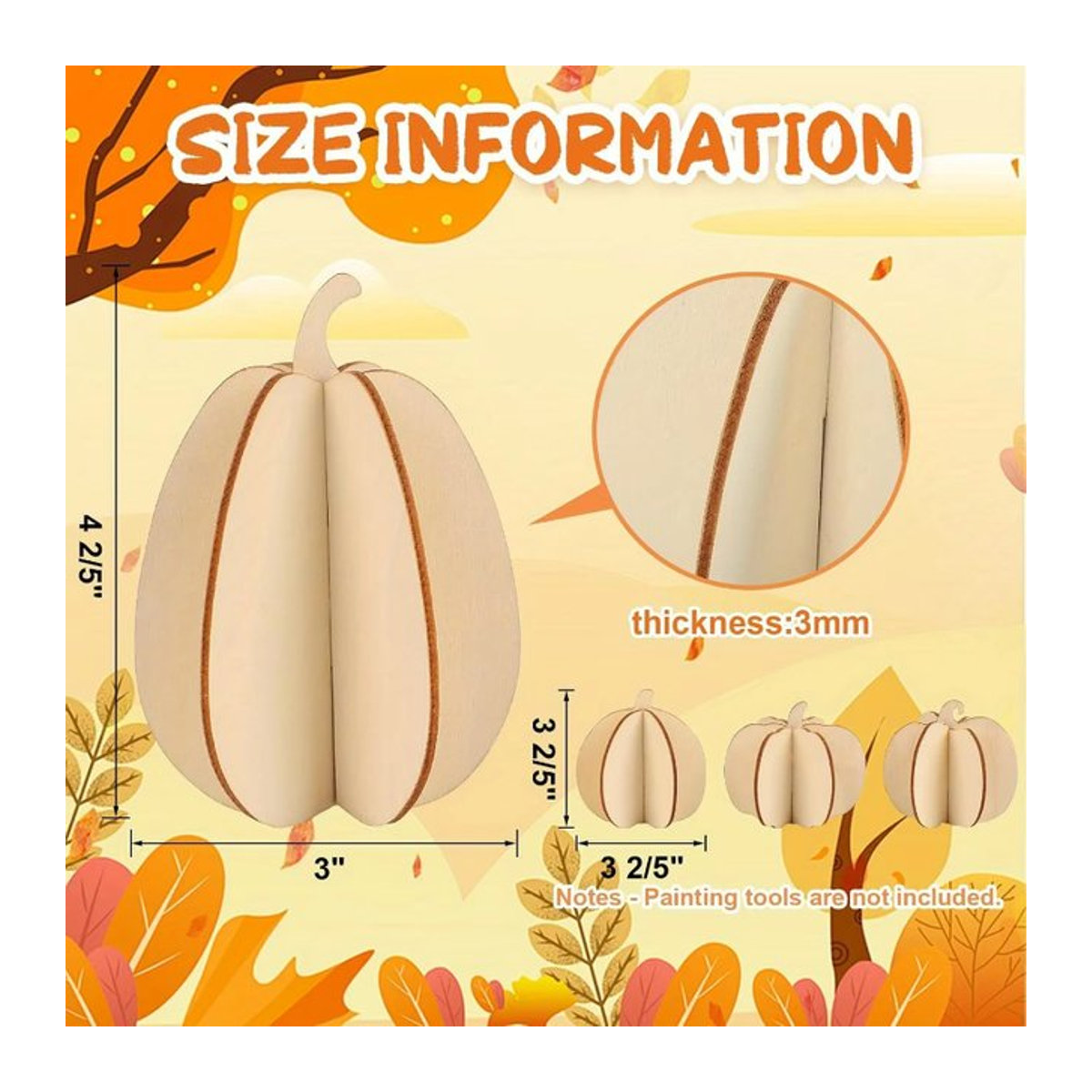 8er Set DIY Herbst 3D Kürbis aus Holz zum Bemalen und Gestalten, unvollendete Holzfiguren in Weiß für deine herbstliche Dekoration - Bild 1