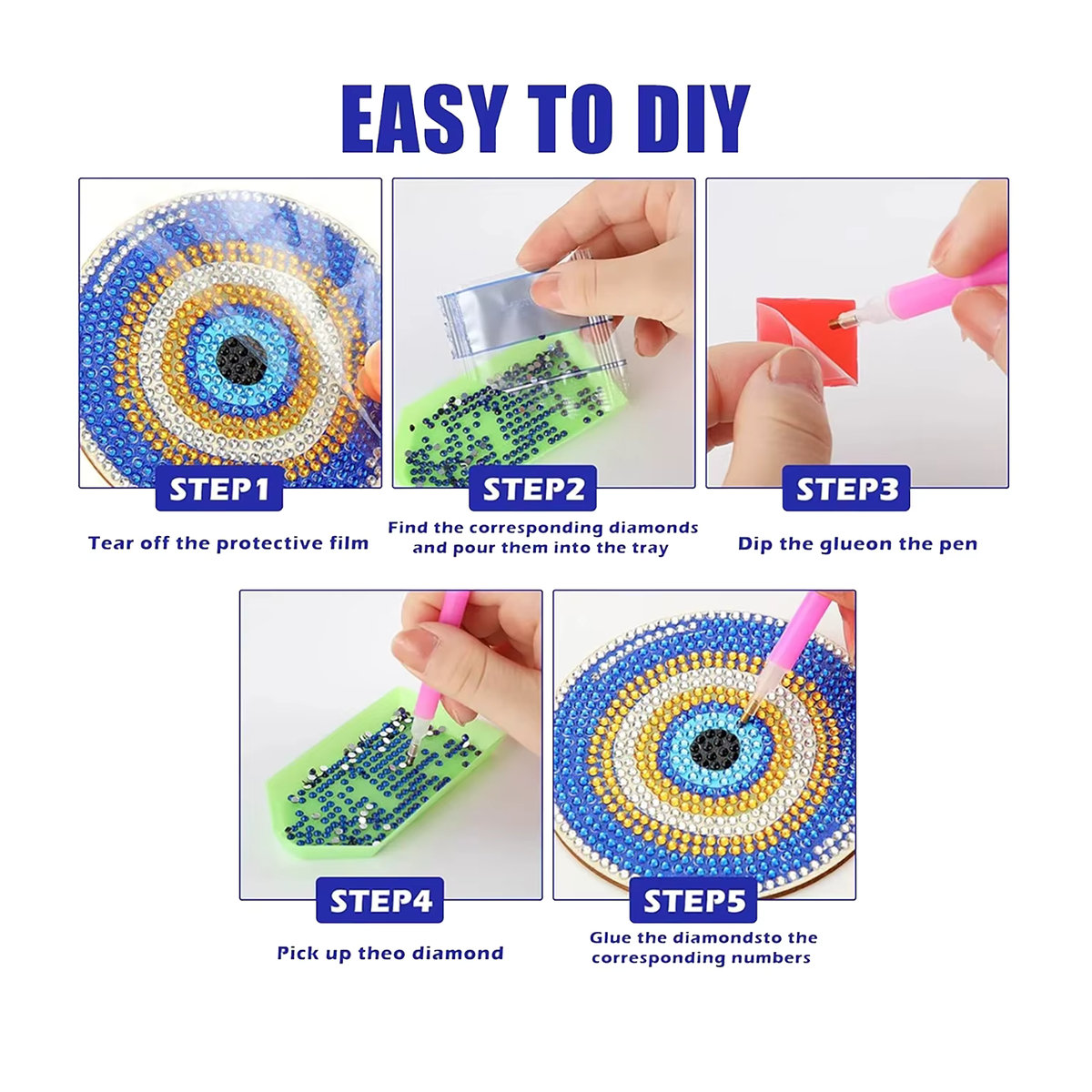 8er Set Mandala Untersetzer zum Selbermachen mit Halter, DIY Diamond Painting Bastelset in Mehrfarbig, Rundes Kunstset mit geometrischem Design - Bild 5