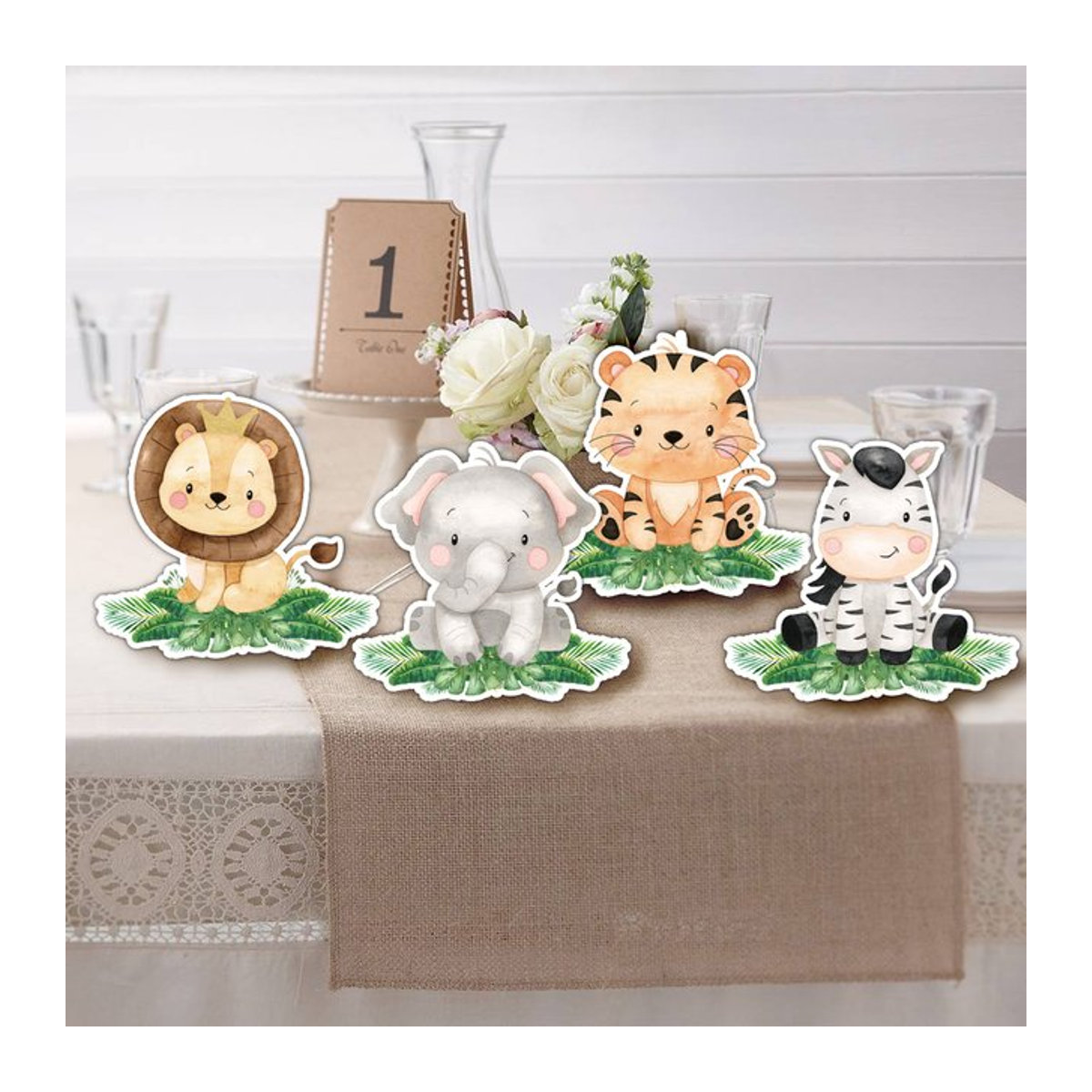 8er Set Tierische Papier Ornamente für Kindergeburtstage und Babypartys mit Tiger und Löwe in Mehrfarbig und Rosa - Bild 1