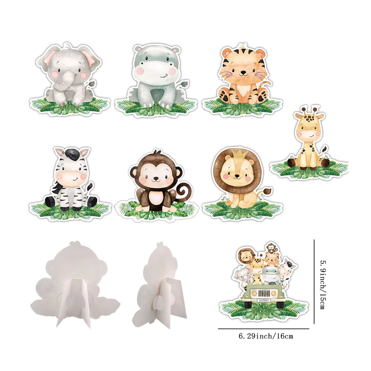 8er Set Tierische Papier Ornamente für Kindergeburtstage und Babypartys mit Tiger und Löwe in Mehrfarbig und Rosa - Bild 2