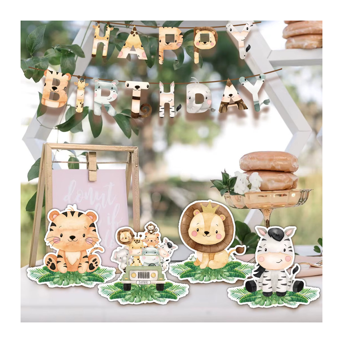 8er Set Tierische Papier Ornamente für Kindergeburtstage und Babypartys mit Tiger und Löwe in Mehrfarbig und Rosa - Bild 3