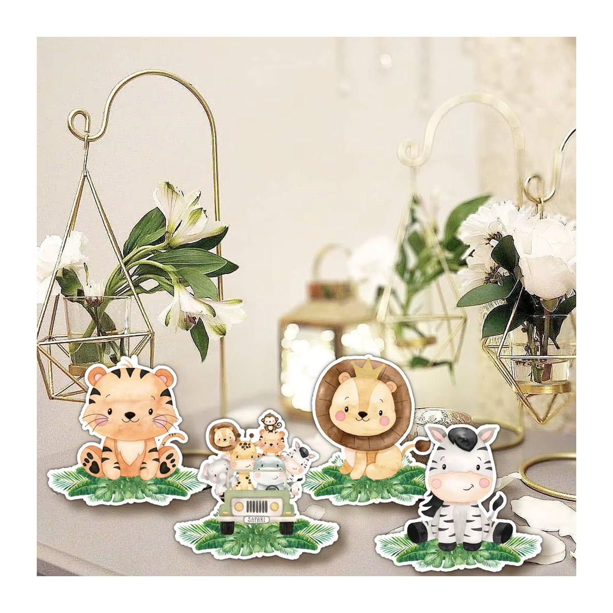 8er Set Tierische Papier Ornamente für Kindergeburtstage und Babypartys mit Tiger und Löwe in Mehrfarbig und Rosa - Bild 4