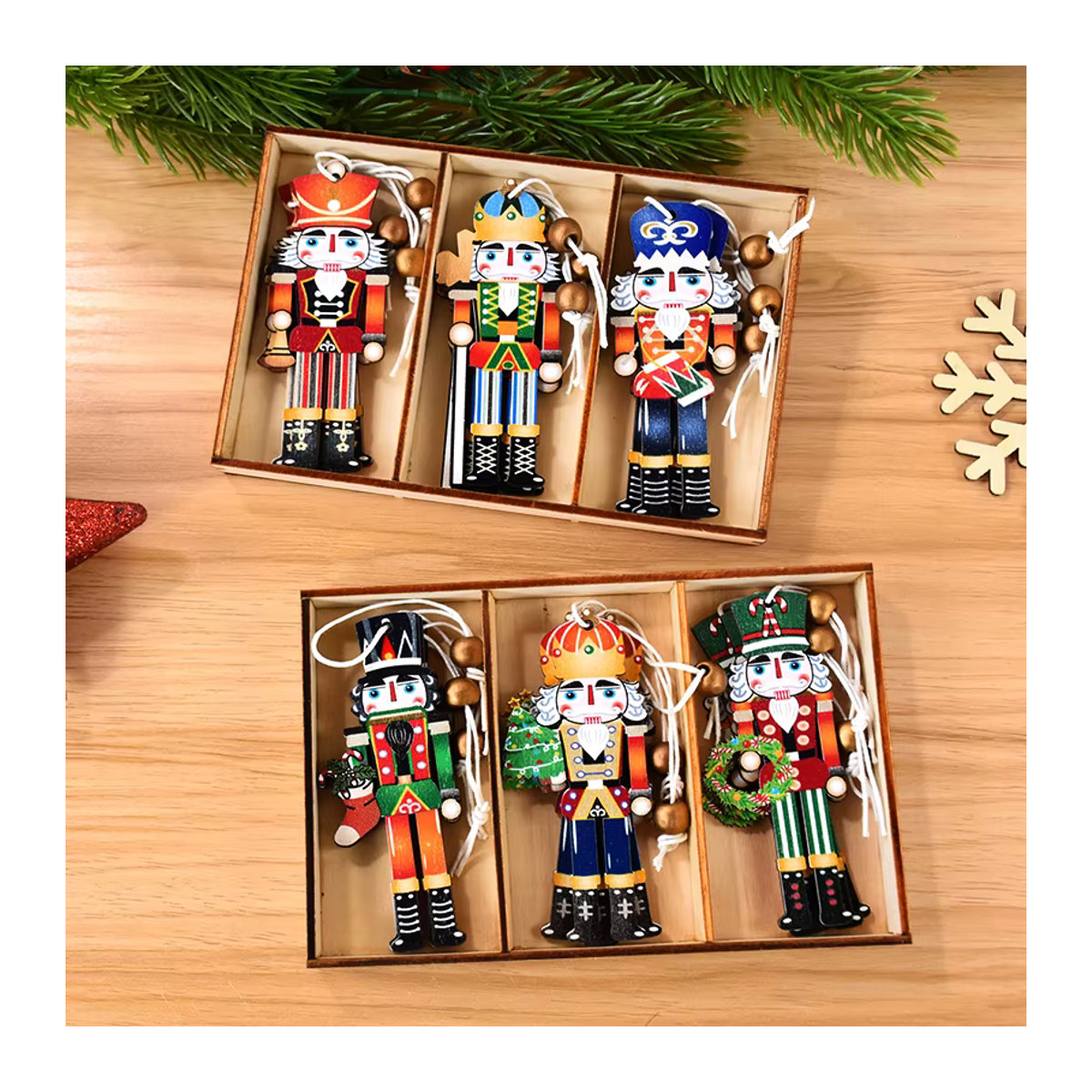 9 Stück ZQNYCY Nussknacker Holz Anhänger als rustikale Weihnachtsbaum Ornamente in Mehrfarbig - Bild 2